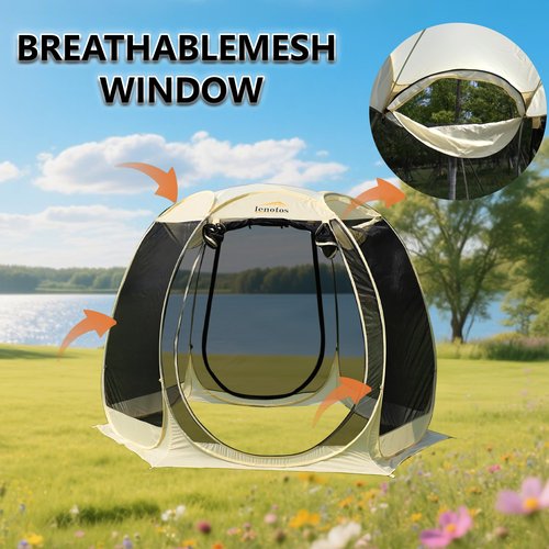 Lenotos Pop Up Screen House, 10'x10' Outdoor Screen Tent for Camping, Screened Gazebo with Mosquito Netting, Carry Bag