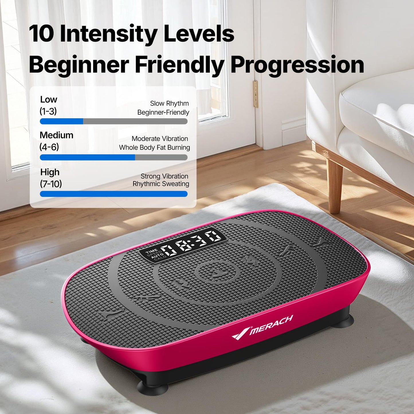 MERACH Vibration Plate Exercise Machine, Curved Vibration Plate for Lymphatic Drainage Weight Loss, Vibrating Plate with Real-Time Calorie Tracking on LED Display, Workout Equipment for Home Women Men