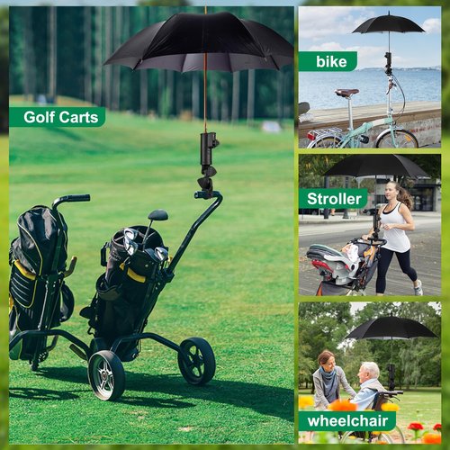 CALEPTONG Golf Push Cart Umbrella Holder 180 Degrees Adjustable Golf Trolley Umbrella Holder, Universal Umbrella Stand Attachment for Golf Cart/Stroller/Wheelchair/Bike