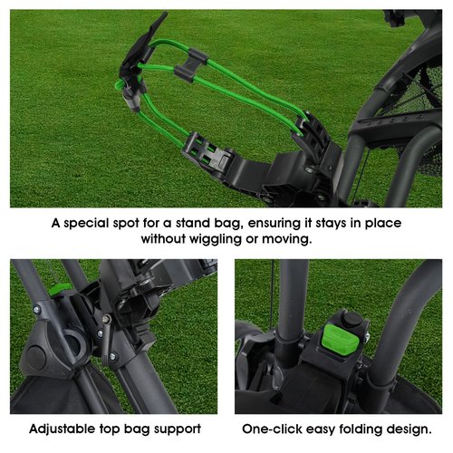 DRUIDS 3 Wheel Golf Club Caddy Cart : Easy Fold Pushing Golf cart, Adjustable Walker Trolley Golf Cart, Pull Type Golf Caddie with Cup, Umbrella Holder, Cooler, Green