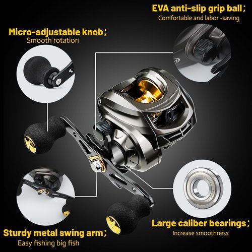 Lacusmall Baitcaster Reels, Fishing Reels with 7.2:1 Gear Ratio, Baitcasting Reel with Magnet Braking System, Bait Casters Reel,Smooth 17.6 LB Max Drag(Right Hand)