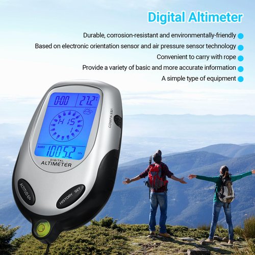 Weytoll 8-in-1 Electronic Handheld Altimeter Compass Barometer Thermometer Weather Forecast Time Calendar Clock Outdoor Sports Mountain Climbing Tool with Backlight