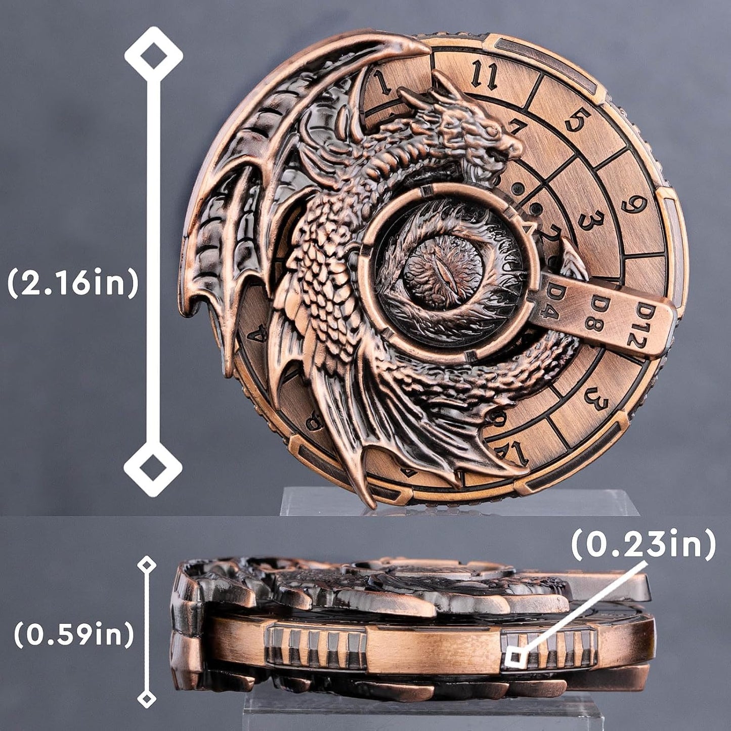 KERWELLSI 7 in 1 Spinner DND Dice Set D&D, Metal Roulette Dragons D and D Dice with Gift Box, Polyhedral Dungeons Role Playing Gaming Dice, Antique Cyan