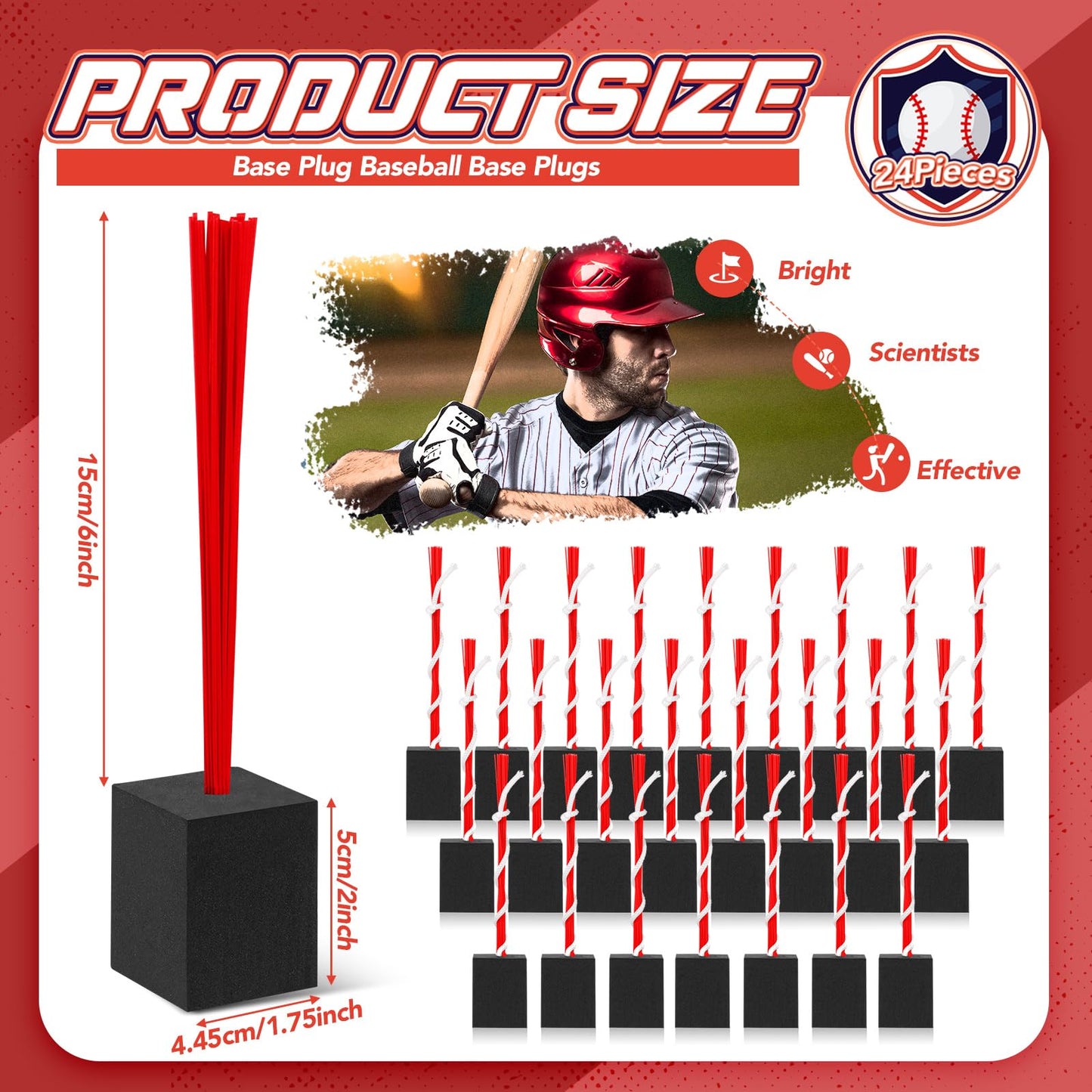 Shappy 24 Pieces Base Plugs with Tassels Heavy Duty Rubber Baseball Anchor Plug for Baseball Field Drill Softball Accessories(Red)