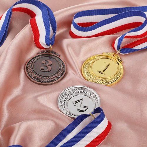 Geepen 12PCS Gold Silver Bronze Award Medals, Kids Reward Medal Winner Medals Gold Prizes Gold Medal with Neck Ribbons for Sports, Competitions