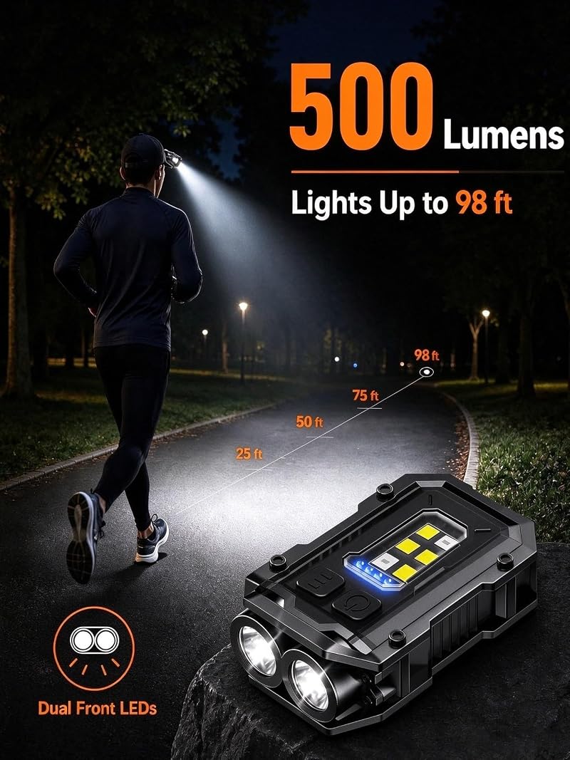 2 Pack 500LM Magnetic USB-C Running Light with Arm Band – Hands-Free LED Headlamp