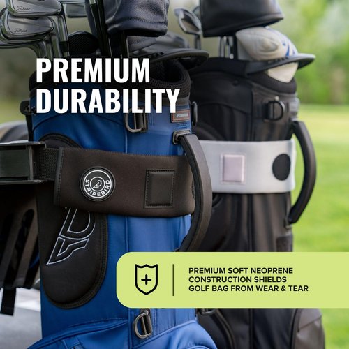 Stripebird - Premium Golf Cart Strap Sleeve Protector (Black) - Save Your Golf Bag from Golf Cart Straps - Includes Magnetic and Steel Plate for Magnetic Golf Accessories