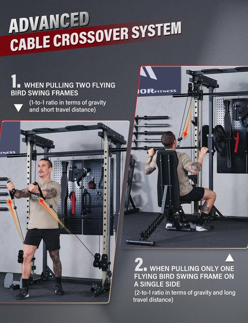 Major Fitness Drone3 Machine – All-in-One Home Gym Squat Rack with Weight Bar, Cable Crossover Machine – Heavy-Duty Fitness Equipment for Strength Training and Full-Body Workouts