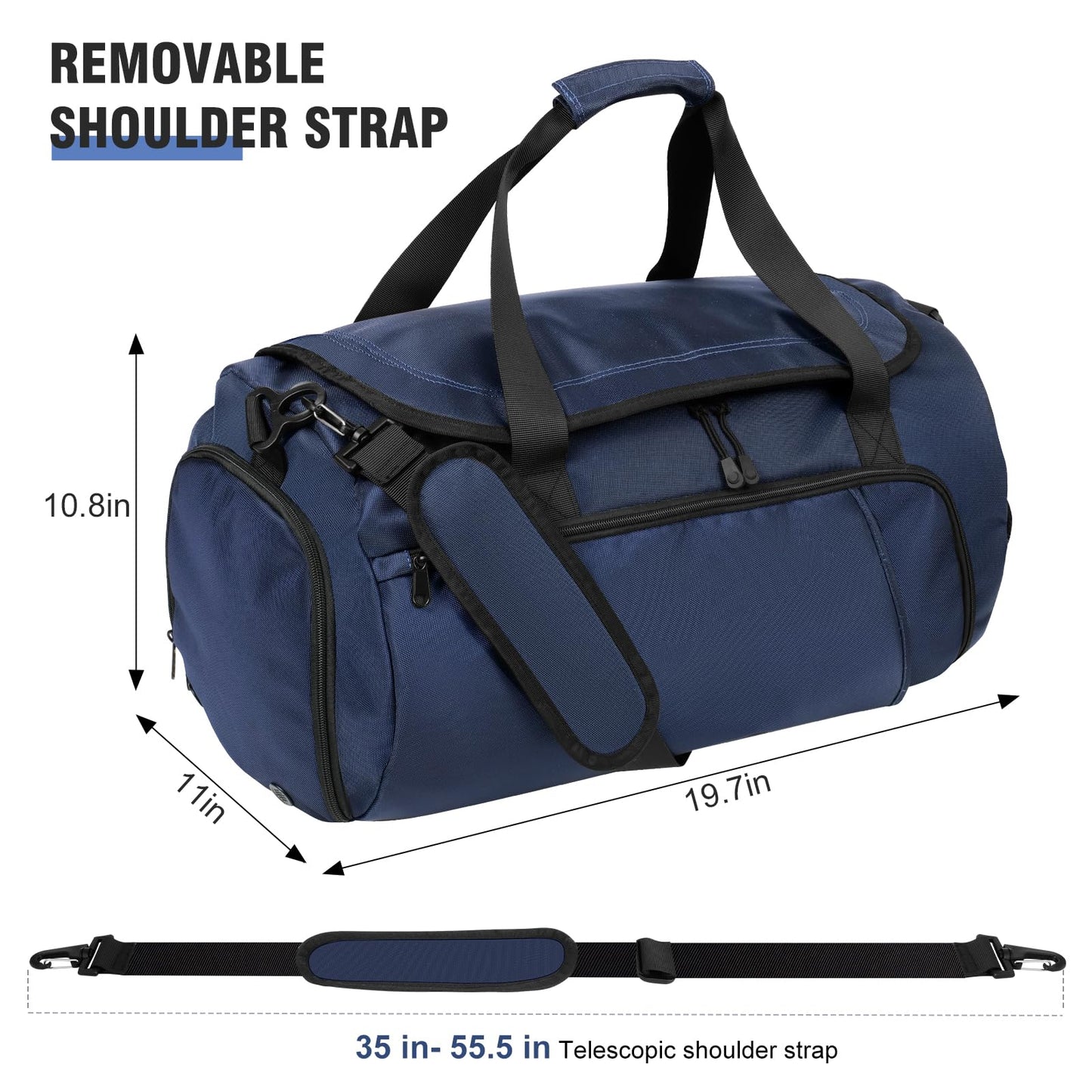 FINYIOE Gym Bag for Men Women With Shoe Compartment & Wet PocketWater Resistant Sports Gym Bag 、shoulder bag、messenger bag Carry On Duffel Bag forWeekend Overnight Traveling (blue)