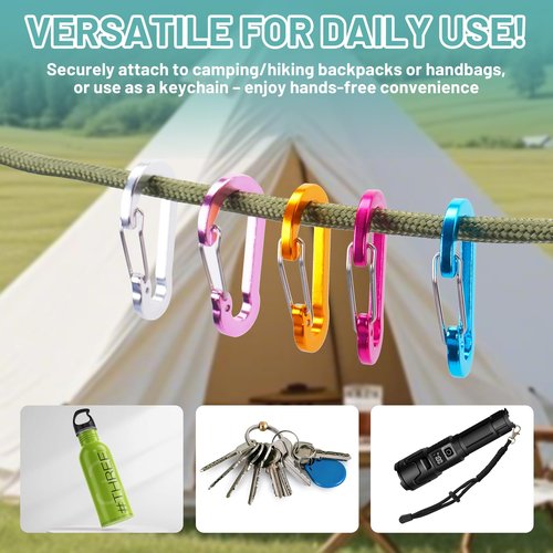 Aluminum Carabiner Clip - 12 Pcs, 2" Small Carabiner Keychain Clips, Multi-use D Ring Carabiner for Fishing, Camping, Hiking & Outdoor Sports.