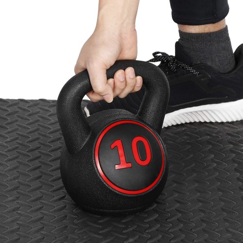 Saicool 3-Piece Kettlebell Set with Storage Rack, Wide Grip Strength Training kettlebells, 5 lbs 10 lbs 15 lbs, Exercise Fitness Concrete Weight, Full Body HIIT Workout