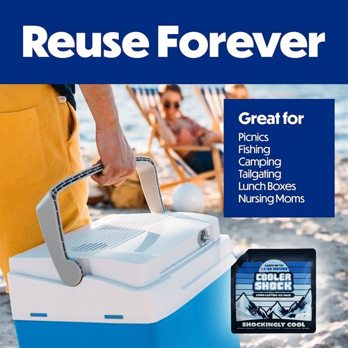 Cooler Shock Ice Packs for Cooler - Long Lasting, Reusable Freezer Packs for Coolers, Camping Gear, Fishing, Road Trips, Beach Must Haves, Medium