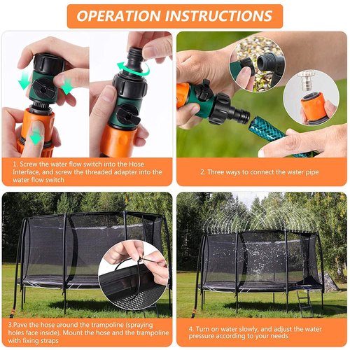 Water Trampoline Sprinkler-Outdoor Water Play Sprinklers, Sprinklers for Yard, 5 Minutes Quick Setup Included Accessories Tool, Trampoline Sprinkler with Hose, Trampoline Accessories, 39ft