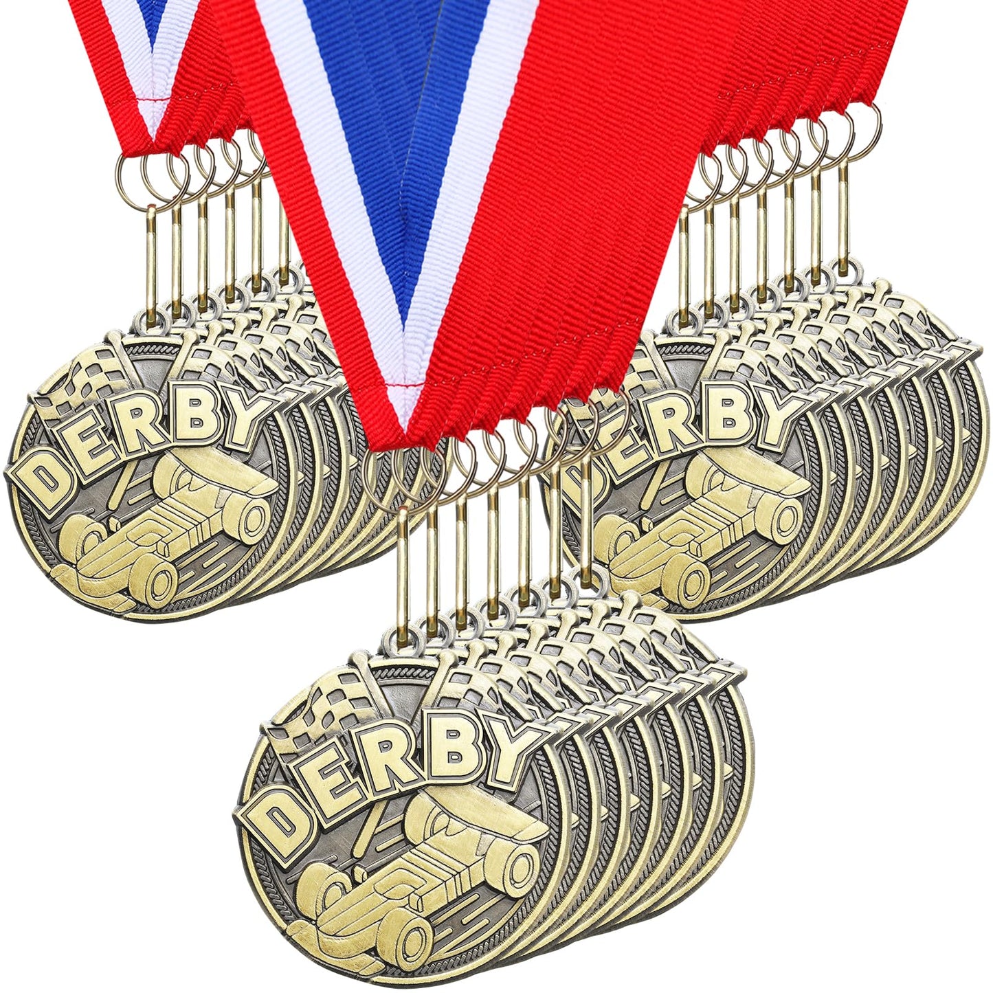 Quelay 30 Pcs Scout Race Derby Medals 2" Derby Race Car Show Trophy Award Prizes Winner Medals with Neck Ribbon for Scout Winner Champion Event Tournament Gifts