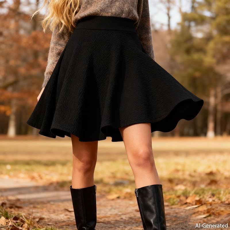 Black XL THHGPO Women's A-Line Skort with Shorts - Built-In Shorts, Elastic Waist