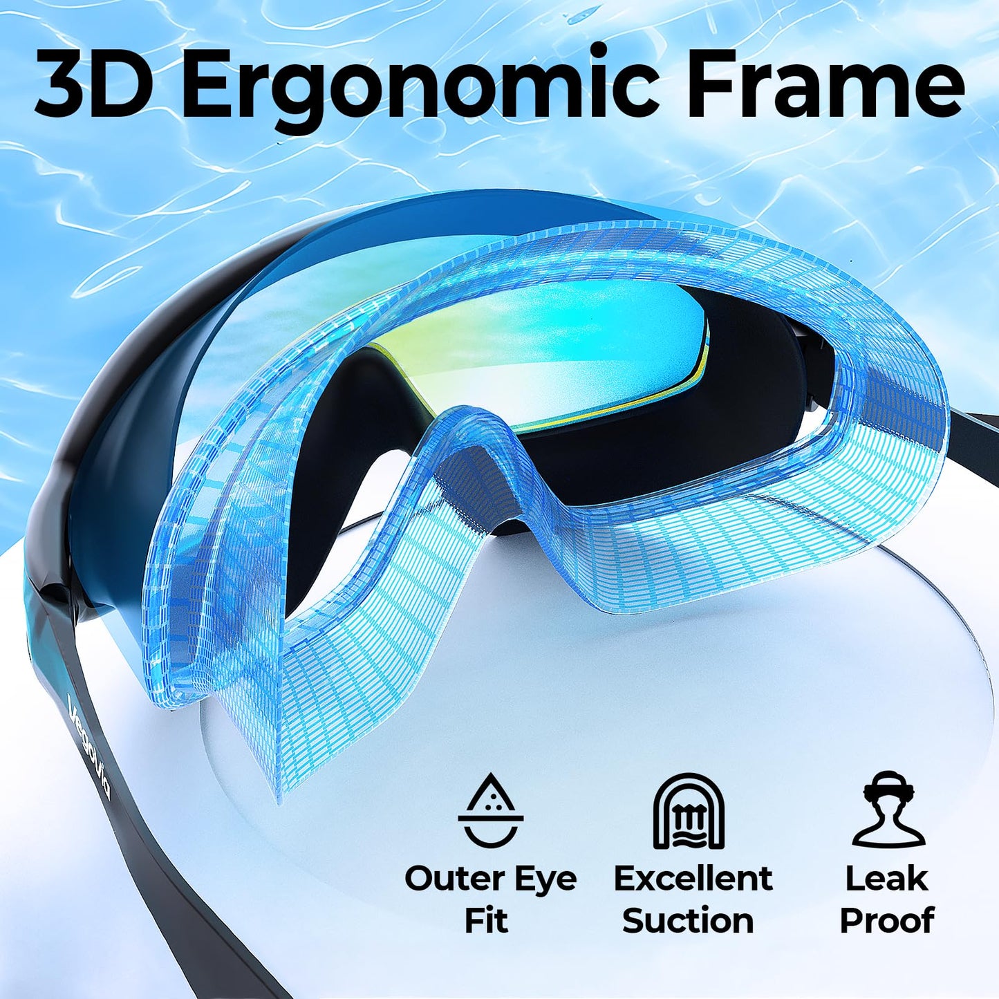 VegoVia Adult Swim Goggles 2 Pack, 180° Wide View Anti-Fog Pool Water Goggles Swimming Adult UV Protection No leaking Swim Glasses Waterproof for Men Women Youth Pool Beach Open Water