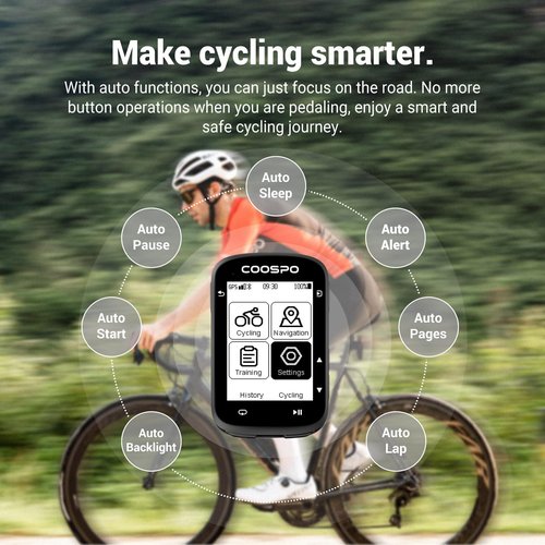 COOSPO CS500 Bike Computer Wireless, 2.6 Inch LCD GPS Cycling Computer with Route Navigation, Bluetooth5.0 ANT GPS Bicycle Speedometer with Auto-Backlight, Support Bike Radar & 45H Battery Life