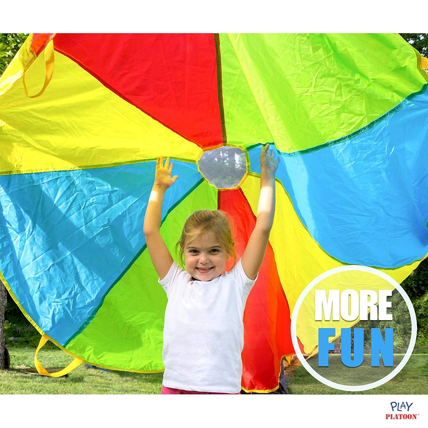 Play Platoon Rainbow Parachute Toy for Kids, 24 ft Play Parachute Game for Kids with 16 Handles, PE Equipment for Elementary School Gym Class, Backyard/Indoor Equipment