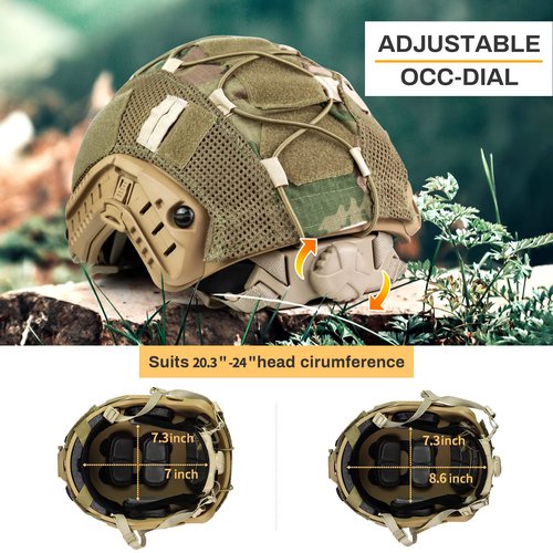 Tactical Airsoft Paintball Fast Helmet with Helmet Cover, PJ Type Tactical Multifunctional Protective NVG Mount for Military Sports Hunting Shooting (Tan(M))