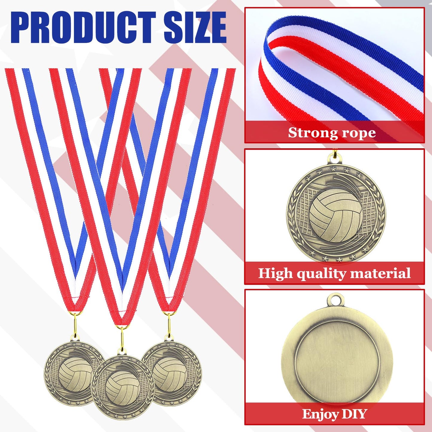 Equsion 36 Pcs 2'' Gold Medals Bulk Volleyball Football Basketball Soccer Baseball Archery Dink Ball Cheer Track Bowling Awards Medals with Ribbons for Sports Participation Winner Gift(Volleyball)