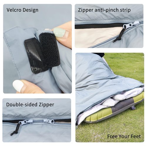 NewDoar Ultralight Backpacking Sleeping Bag - 50-70°F, 1.5lbs, Waterproof & Machine Washable, 2-Way Zipper for Teens,Couples,Women,Men Compact for Hiking/Camping (Blue,Medium)