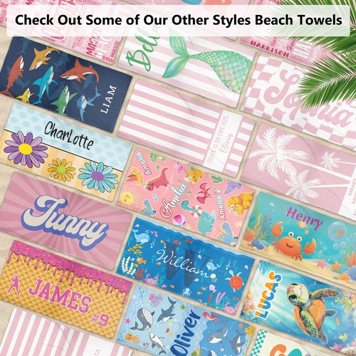 Infiher Personalized Beach Towels for Kids,Monogrammed Towels with Name & Logo,Custom Microfiber Quick Dry & Sand Free Beach Towel for Swim,Bath,Pool, Adults Striped Towel(36 Colors)