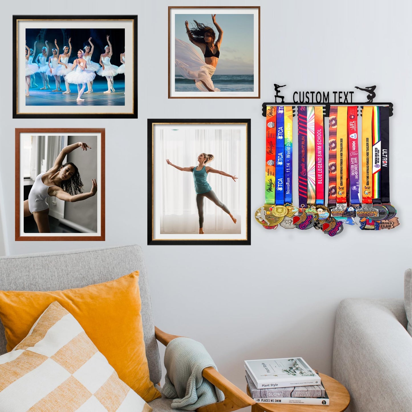 Custom Medal Hanger Display Rack - Personalized Metal Sports Awards Organizer with Name for Wall 60+ Race Plaques Display for Athlete Kids Gymnastic,Run,Soccer,Baseball,Football,Hockey,Basketball