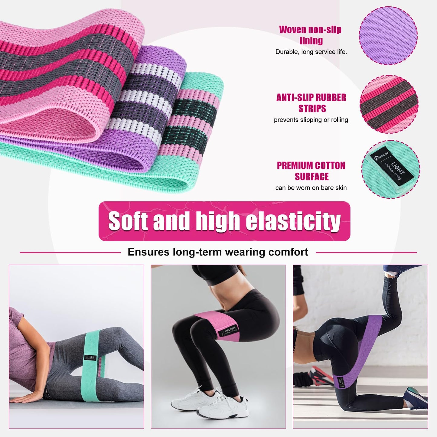 NEALFIT Barbell Pad Set for Squat & Hip Thrust - Extra Thick High Density Neck & Shoulder Support Cushion - Olympic Bar Pad for Weightlifting, Gym, Home Workouts (Pink)