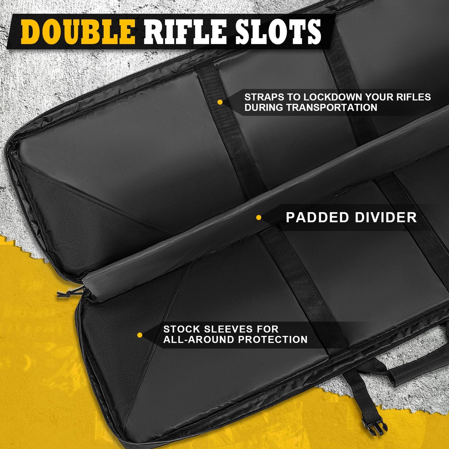 DULCE DOM Double Rifle Case, Soft Tactical Backpack for Hunting Shooting Range, Dual Storage Gun Bag for 2 Rifles & Pistols with Lockable Zippers & MOLLE System(Black, 36", Stowaway Backpack Straps)