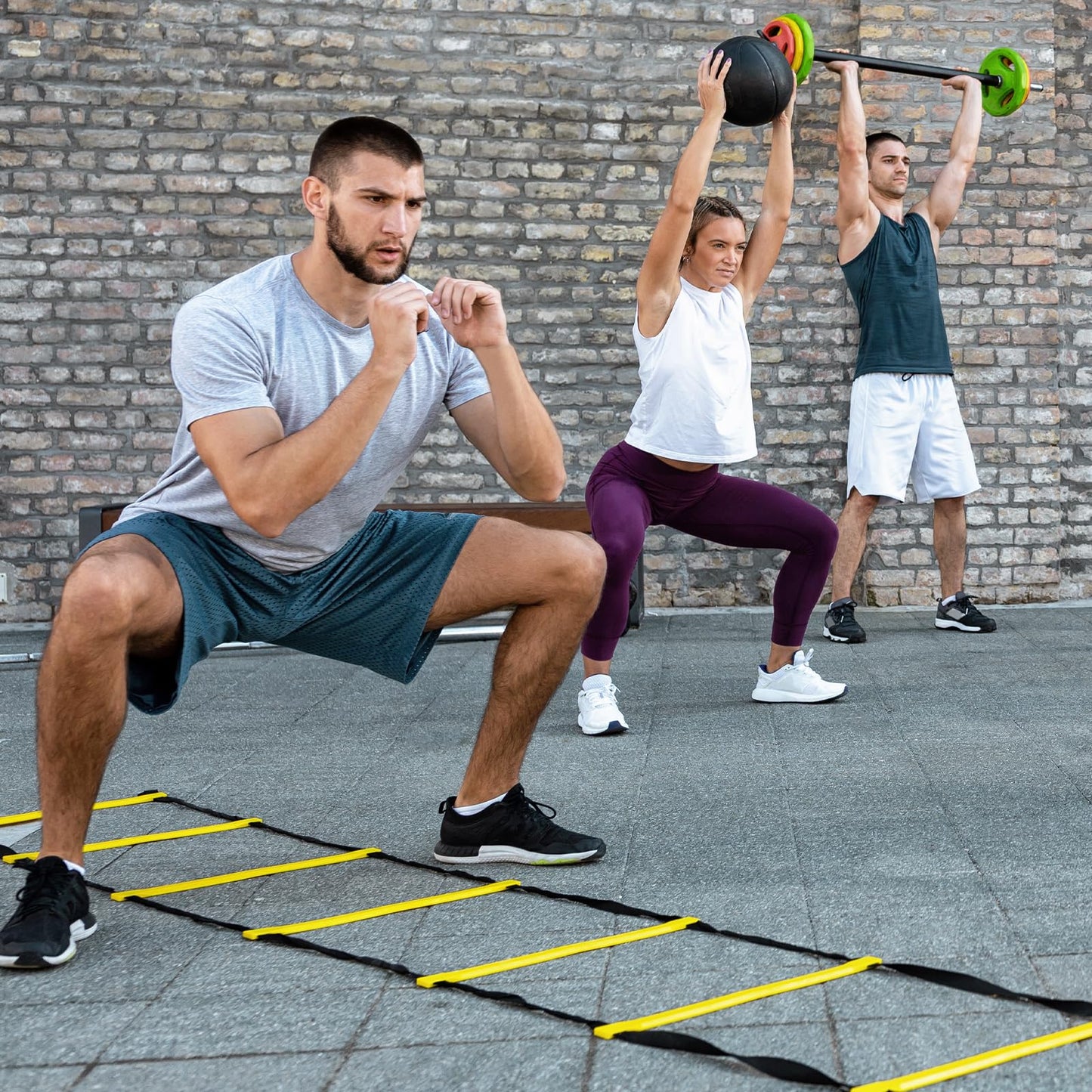 GHB Pro Agility Ladder Soccer Kick Trainer Set 20ft 12 Rung 10 Cones and 4 Stakes Speed Agility Football Training Equipment with Carrying Bag (Yellow)