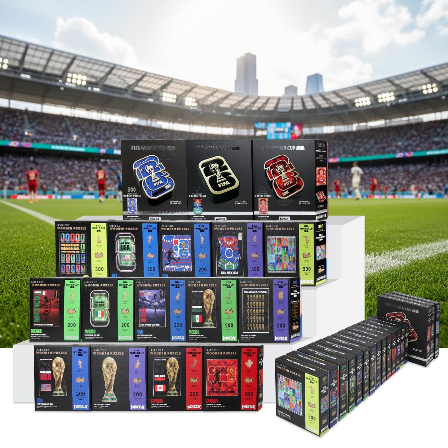 FIFA World Cup2026 Trophy Wooden Puzzle for Adults, 200 Pieces Irregular Shape Puzzle, 5MM Thick, Creative Collectible Jigsaw Puzzles Gift for Fans, Officially Licensed Product, 6.3 x 16