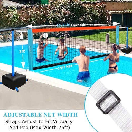 KuiBonu Pool Volleyball Net Set with Weighted Base, Portable Outdoor Volleyball Net for Pool, Water Games Toy for Backyard Party, 15ft-25ft Adjustable