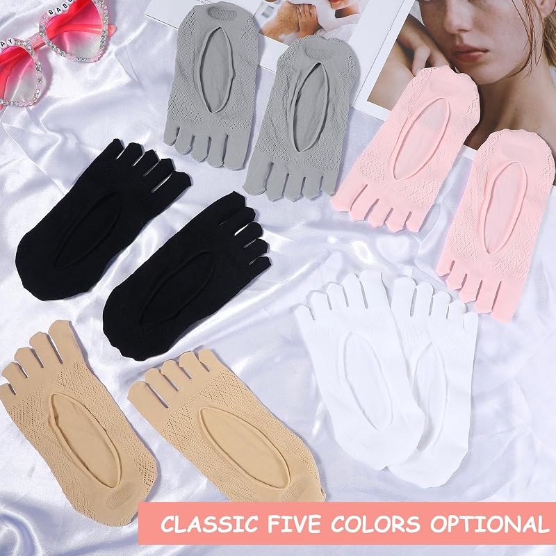 Toe Socks for Bunions, 5 Pairs Five-Finger No-Show Compression Sock Set