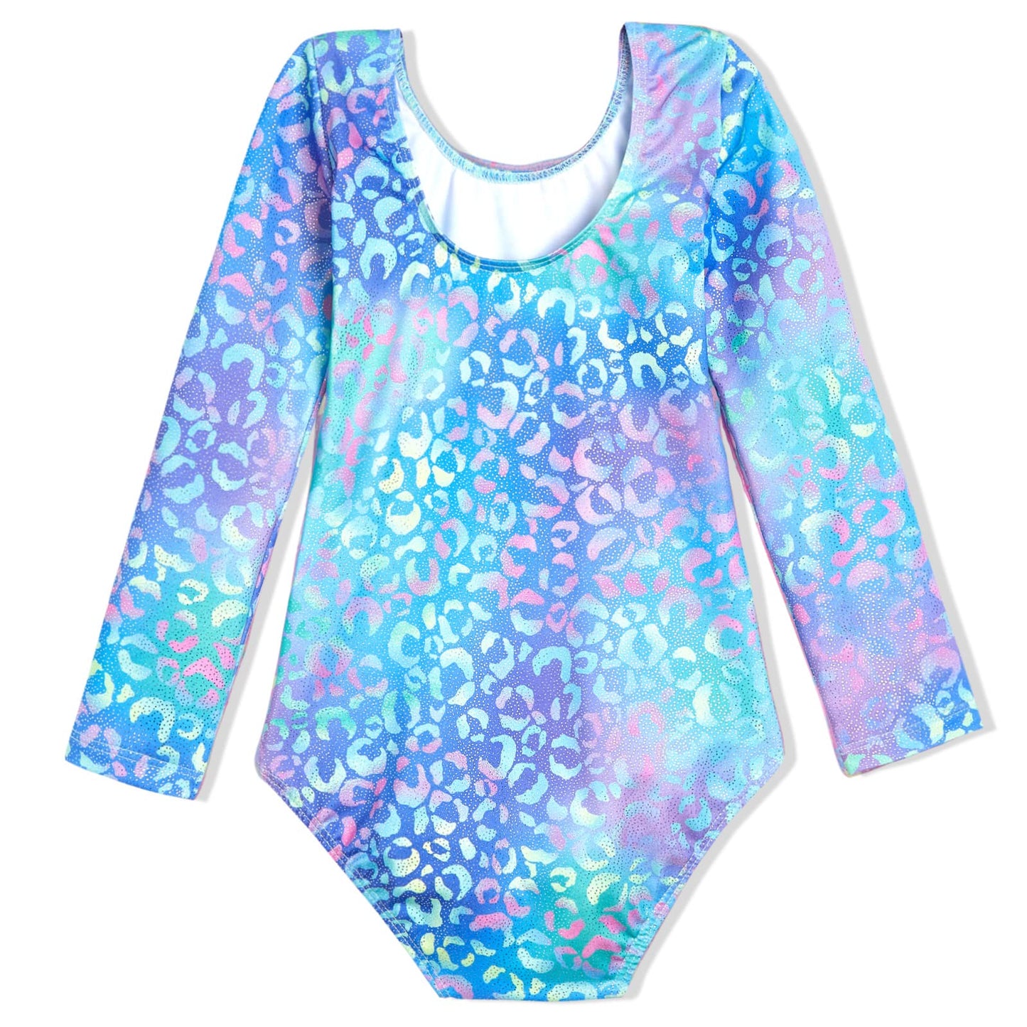 Domusgo Long Sleeve Leotard for Girls Gymnastics Size 7-8 Years Old Sparkly Green Purple Leopard Outfits