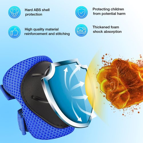 Kids Protective Gear Set - Knee Pads Elbow Pads with Wrist Guards for Ages 3-12 | 3-in-1 Safety Protective Gear for Skating, Cycling, Biking, Roller Skates, Scooters (Blue, ‎S(3-7Years))