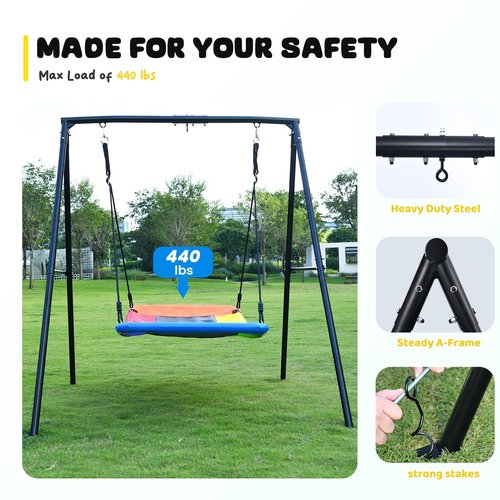 Trekassy Swing Sets for Backyard, 440lbs Heavy Duty A-Frame Metal Stand with 60" Large Platform Swing for Outdoor Playground Park