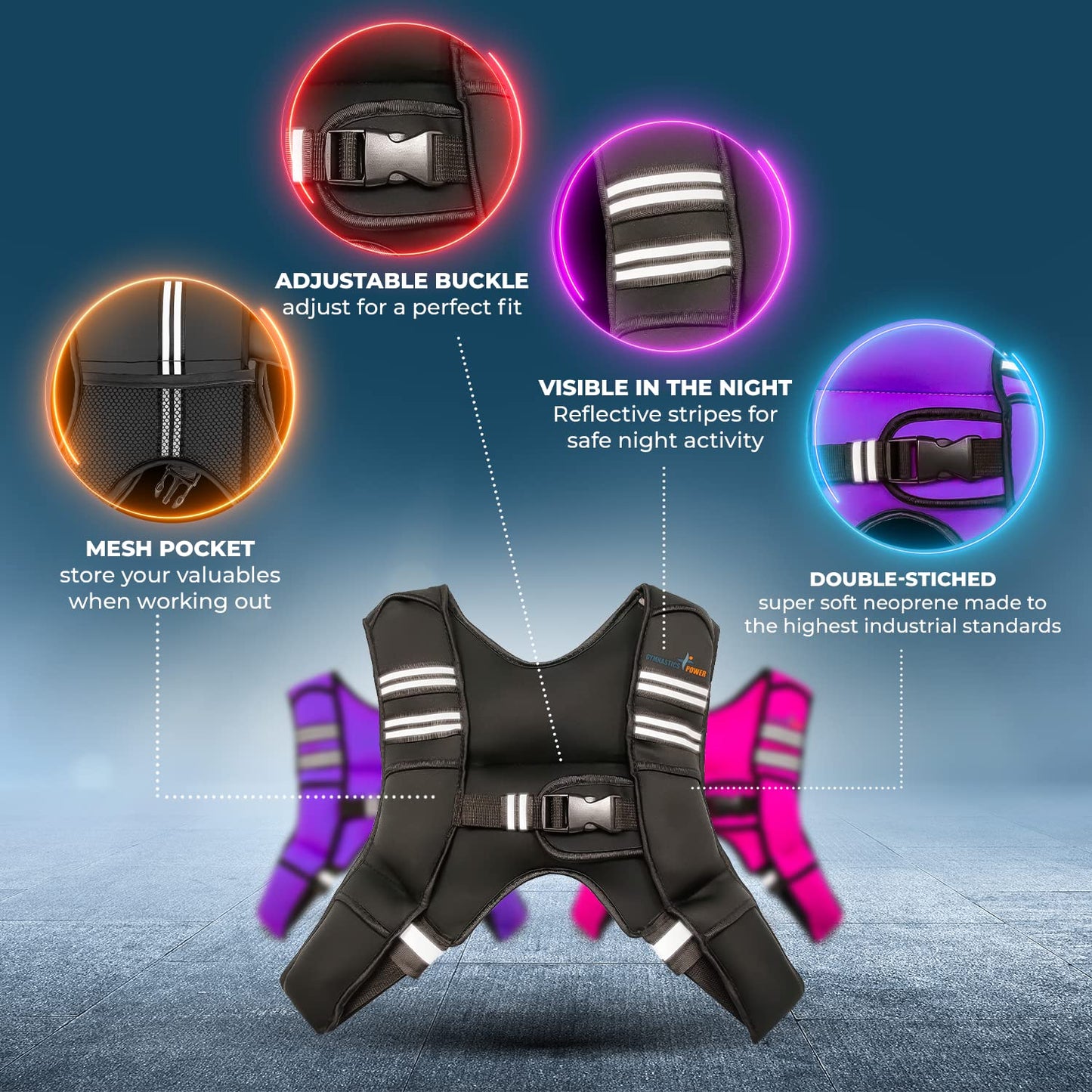 GYMNASTICS POWER Weighted Vest for Men and Women 6-20 Lbs Adjustable Workout Vest for Strength Training, Running, Cardio, Fitness & Cross Training