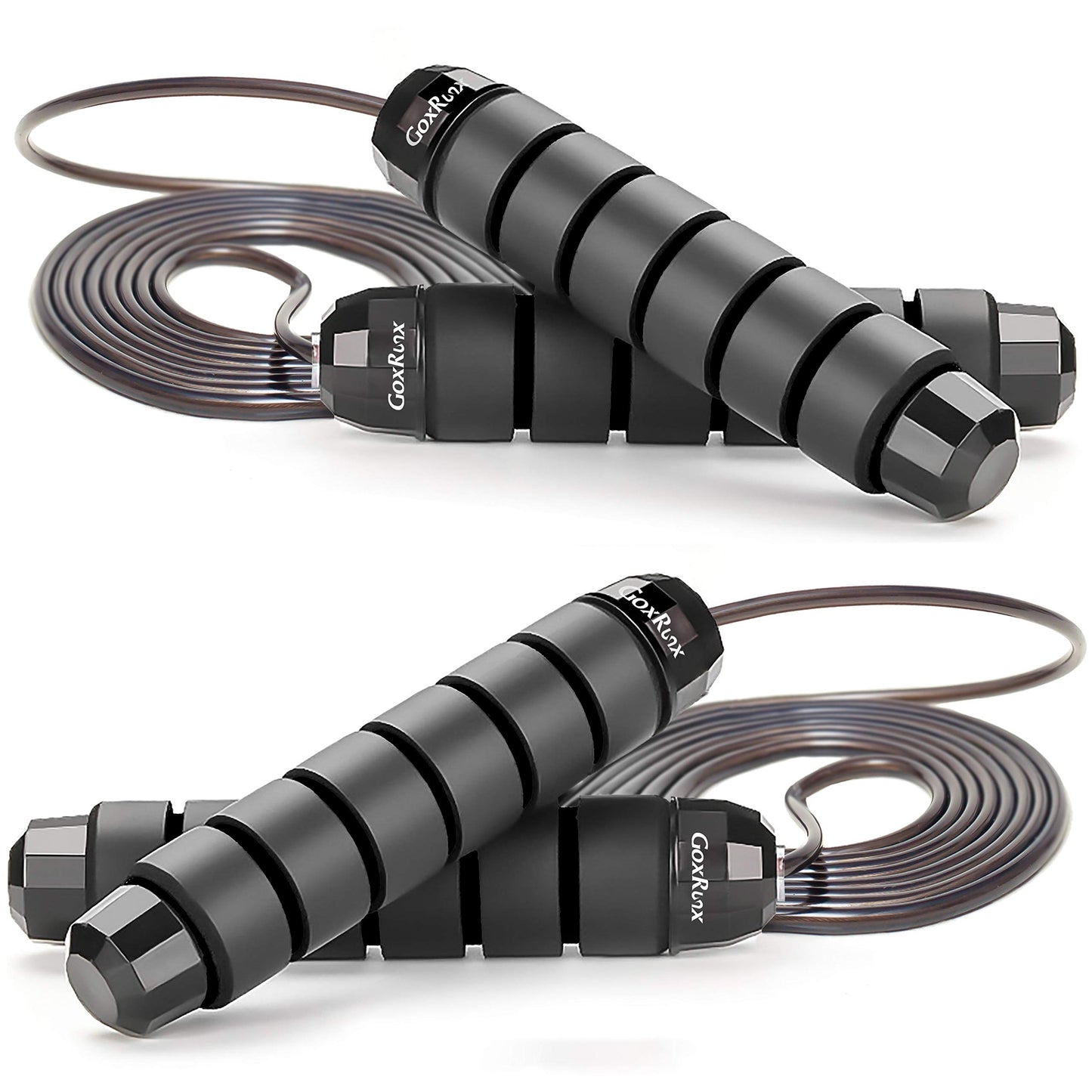 GoxRunx 2 Pack Jump Rope Skipping Rope for Workout, Jumping Rope Jump Ropes for Fitness (Black Black)