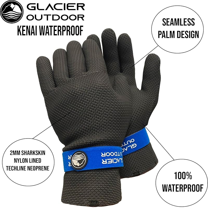 Kenai Waterproof Full-Finger Gloves for Outdoor & Water Sports - Black, Large