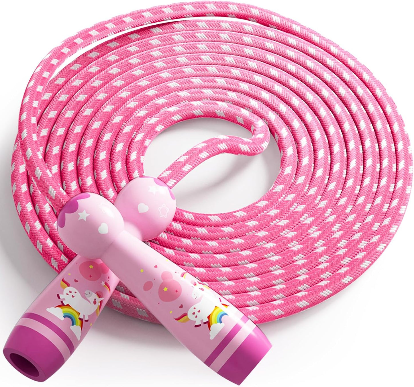 Jump Rope for Kids-Adjustable Cotton Braided Skipping Rope with Wooden Handle for Toddler Fitness Workout Exercise Outdoor Activity