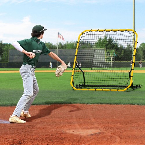 Shopsource Baseball Rebounder Net, 4x4.5FT Volleyball Pitchback Rebound with 3 Adjustable Angles, Baseball & Softball Bounce Back Net for Ground, Line Drive, Fly Ball Return Settings Fielding Trainer