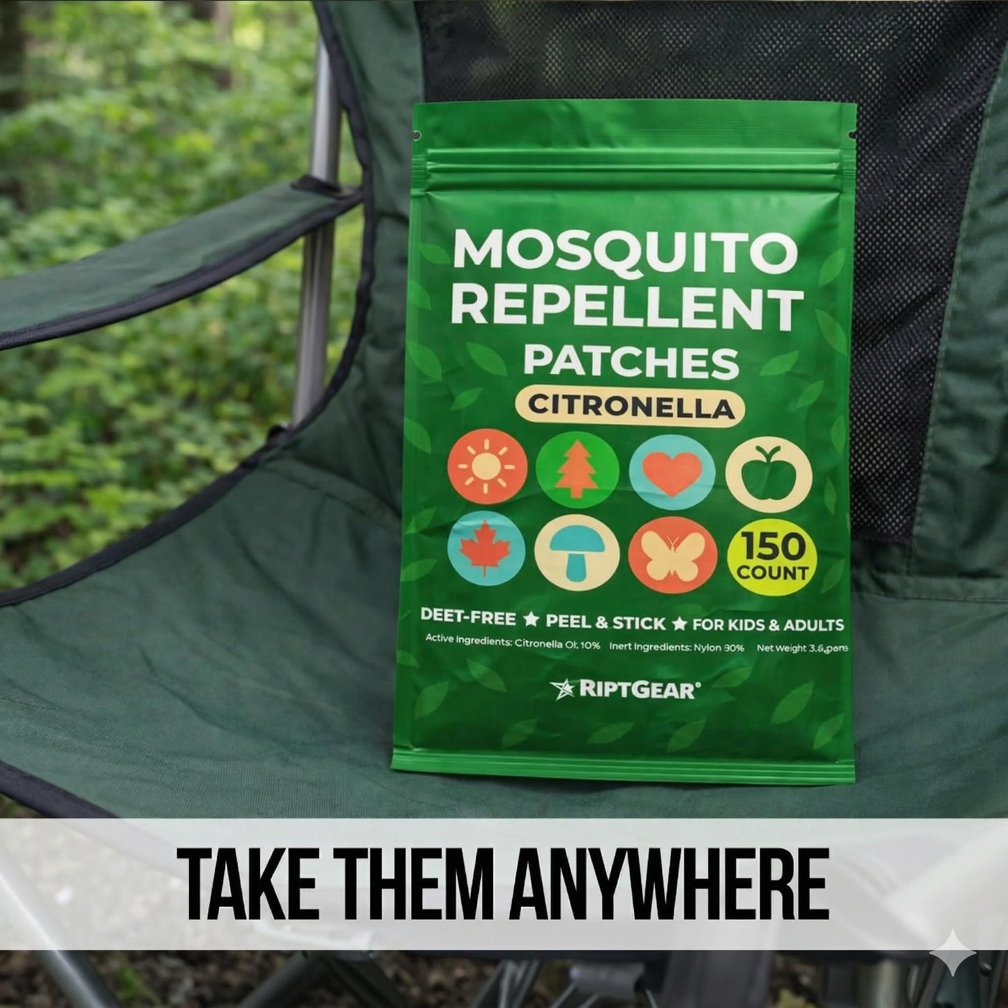 RiptGear Natural Mosquito Patch Stickers for Kids - Insect Citronella Oil Stickers (150 Pack)