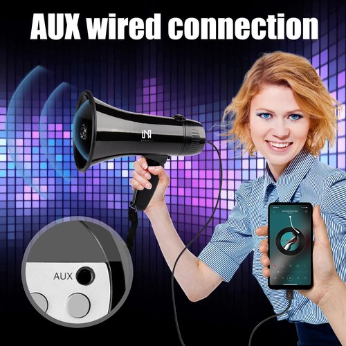 MGROLX 20W Megaphone Bullhorn Speaker with LED, | Loud Spekaer with Siren, Recording and 3.5mm Aux Interface | Mega Phone Design for Outdoors and Safety Drills（Black）