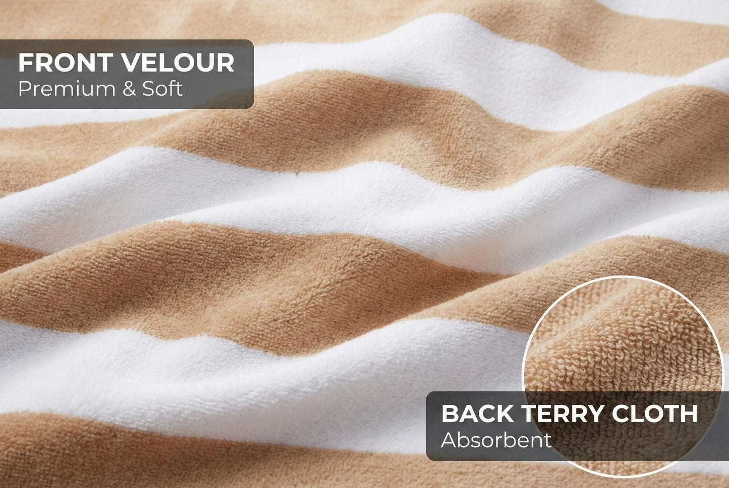 9Threads Premium Velour Cabana Beach Towel 2 Pack, 30” x 60” Soft Plush Cotton Pool Towel, Absorbent Quick Dry Towel for Beach and Pool (White Beige)