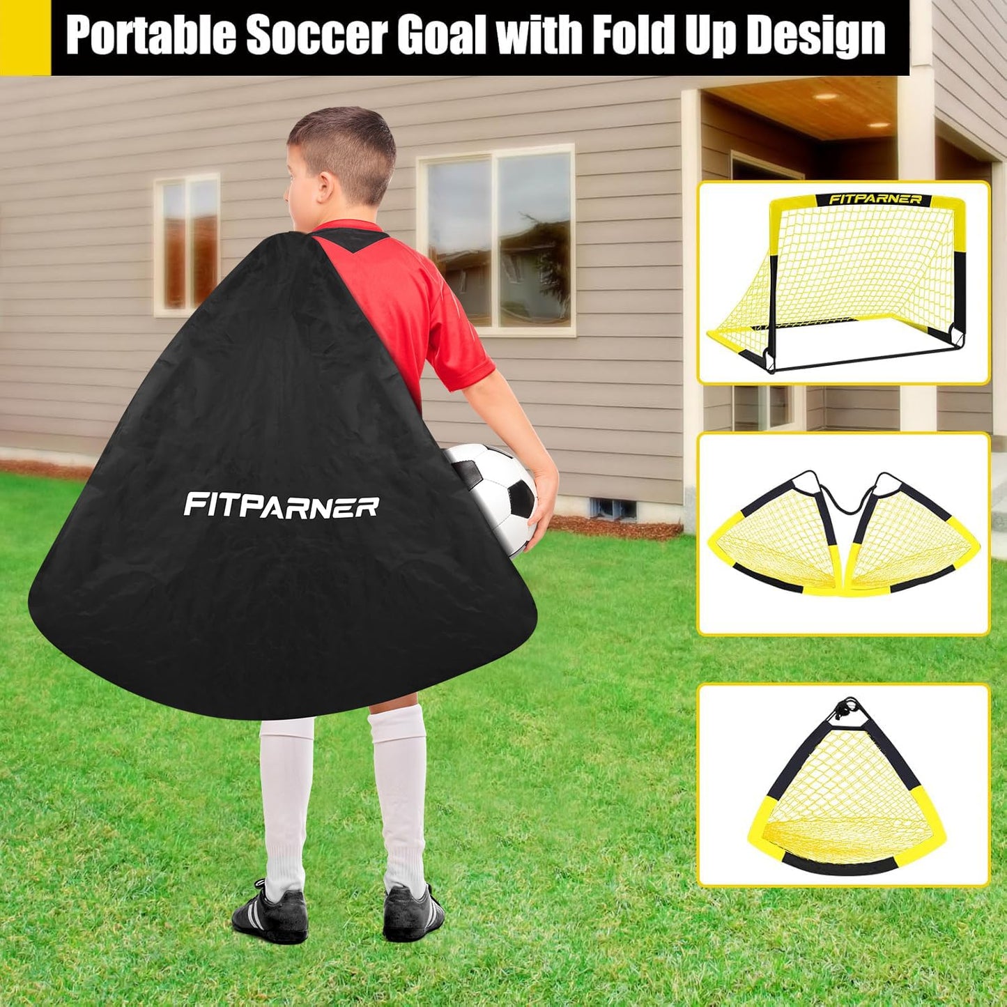 Kids Soccer Goals for Backyard Set - 2 Set of 4X3 ft Soccer Nets for Kids Age 3-14,Portable Pop Up Soccer Training Equipment Kit with Soccer Ball,Cones for Toddler Youth Outdoor Game