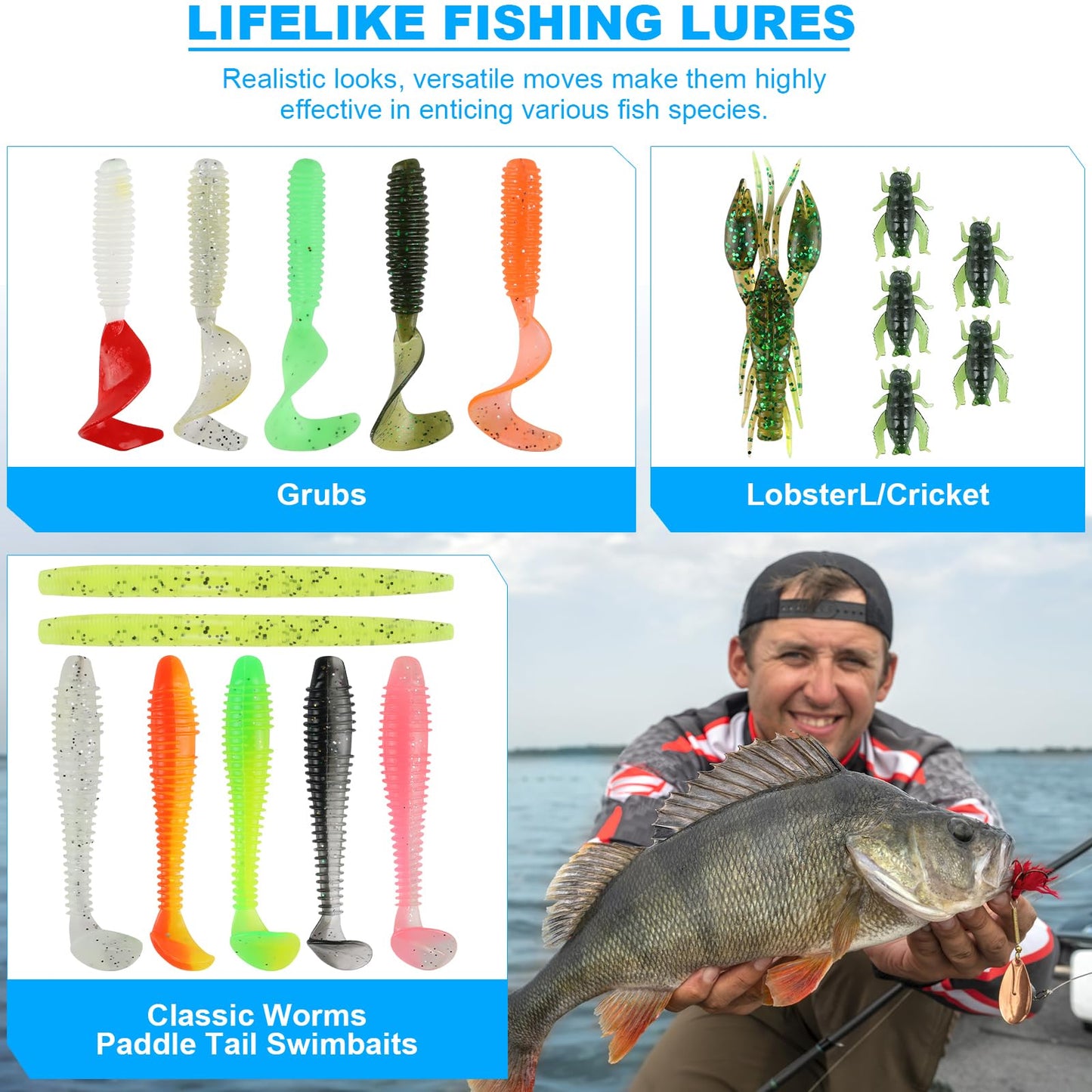 TCMBY 236Pcs Fishing Lures Tackle Box with Tackle Included, Crankbaits, Spoon, Hooks, Weights & Accessories, Casting Fishing Gear for Bass, Trout