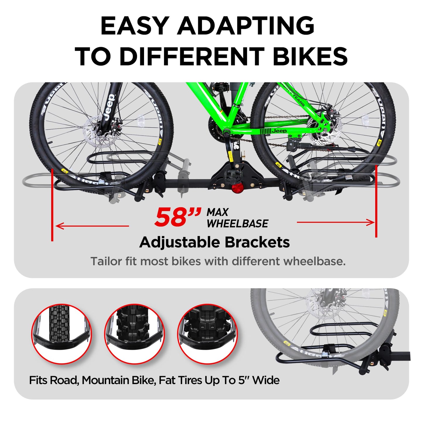 Young 200 lbs. Capacity Hitch Mounted 2-Bike Rack with Lock for Standard, Mountain, Fat Tire Bikes, fit Car, SUV, Van, RV, Trailer, Truck