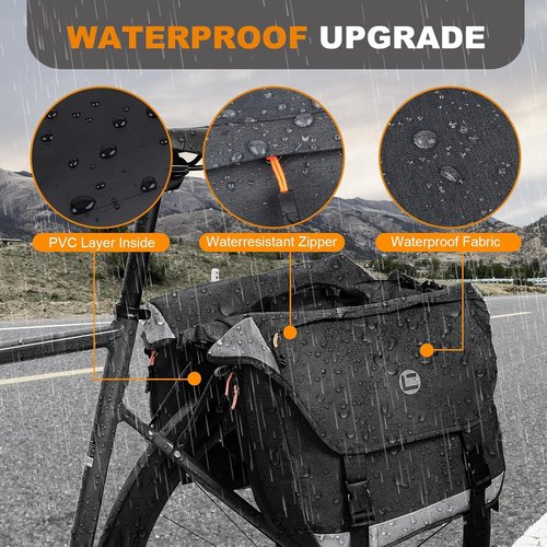 NDakter Bike Panniers, 35L Waterproof Panniers Bike Bags for Rear Rack, Expandable Double Bicycle Trunk Bag with Reflective Strips,E-bike Accessories for Commute Road and Mountain Cycling Travel