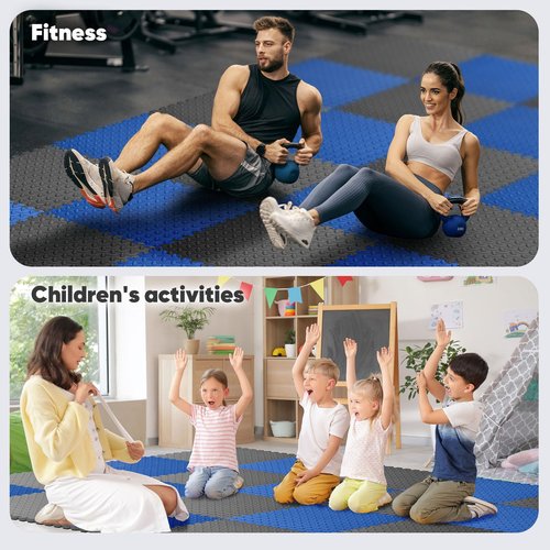 Home Gym Mat, Puzzle Exercise Mat, EVA Interlocking Foam Floor Tiles for Home Workout Equipment and Kids' Play Areas - Black, 24 in x 24 in x ½ in - 16 Tiles (Black, 16 Pack, 64 SQ FT)