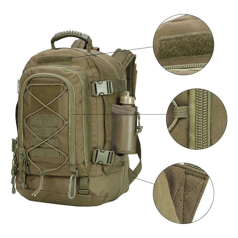 Large 64L Tactical Backpack for Men with MOLLE System - Expandable Army Backpack, Green